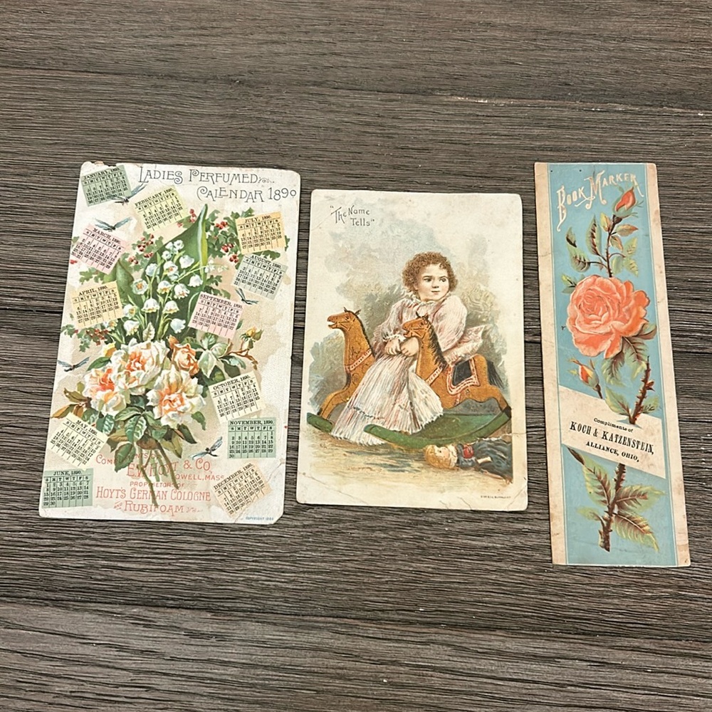 Antique advertising trade cards bookmark Hoyt’s German cologne stoves dry goods